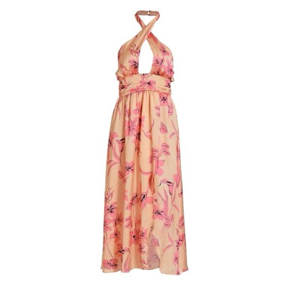 Ramy Brook Floral Halter Midi Dress Size 12 Open Back Leg Slit NWT Retails 395 - Picture 7 of 8